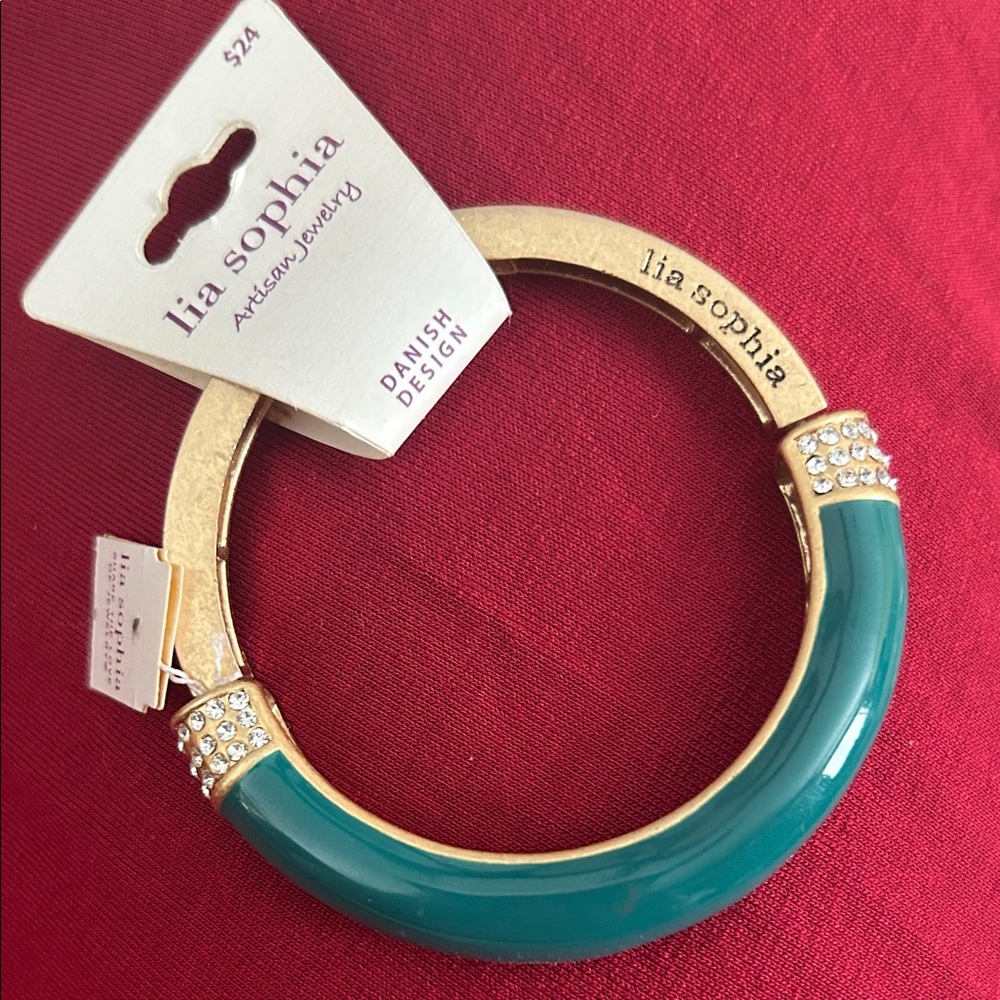 Lia Sophia Gold-Tone Bracelet with Teal Enamel and Crystal Caps